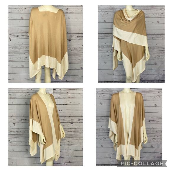 Lauren Ralph Lauren Two-Tone Knit Ruana, cape, shawl size large - Picture 3 of 12